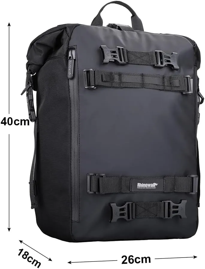 Rhinowalk Motorcycle Tail Bag 20L Motor Travel Luggage Waterproof Motorbike Rear Rack Trunk Storage Bag - Black