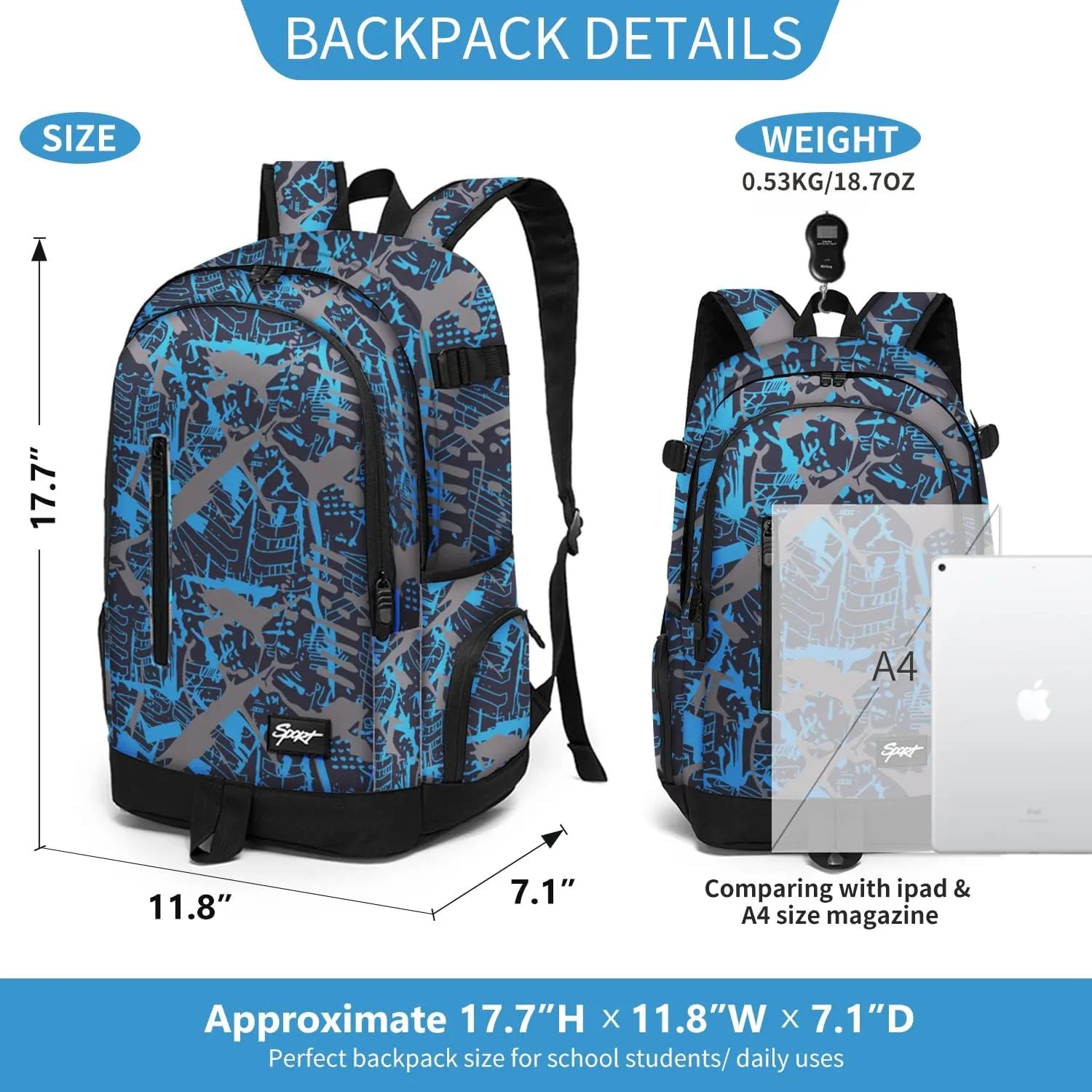 rickyh style School Backpack Travel Bag for Men & Women Lightweight College Back Pack with Laptop Compartmen