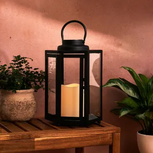 Rigel Hexagonal Metal Lantern with Solar LED Candle, Medium