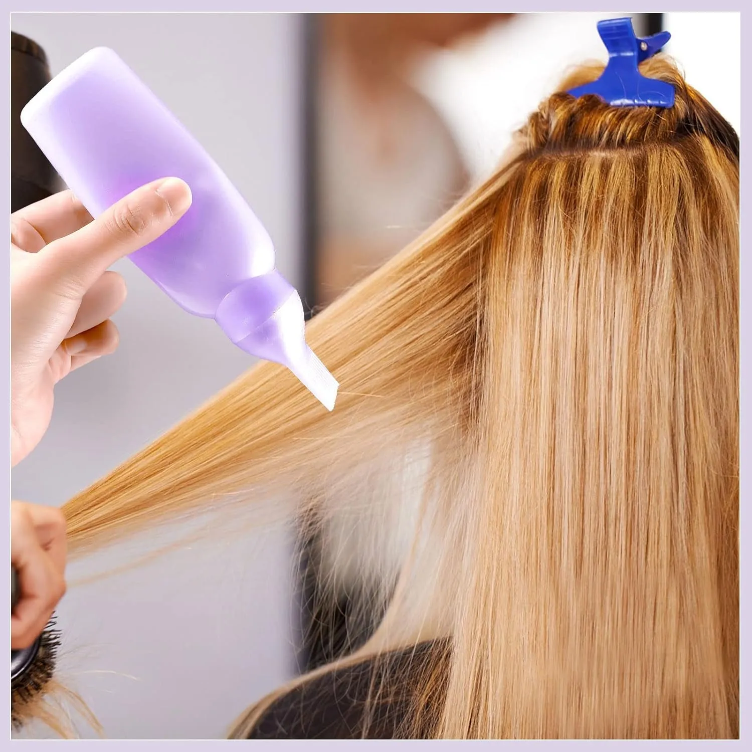 Root Comb Applicator Bottle 6 Ounce Oil Applicator for Hair Dye, 3 Pack Hair Oiling Bottle Brush with Graduated Scale (Pink, Purple, White)