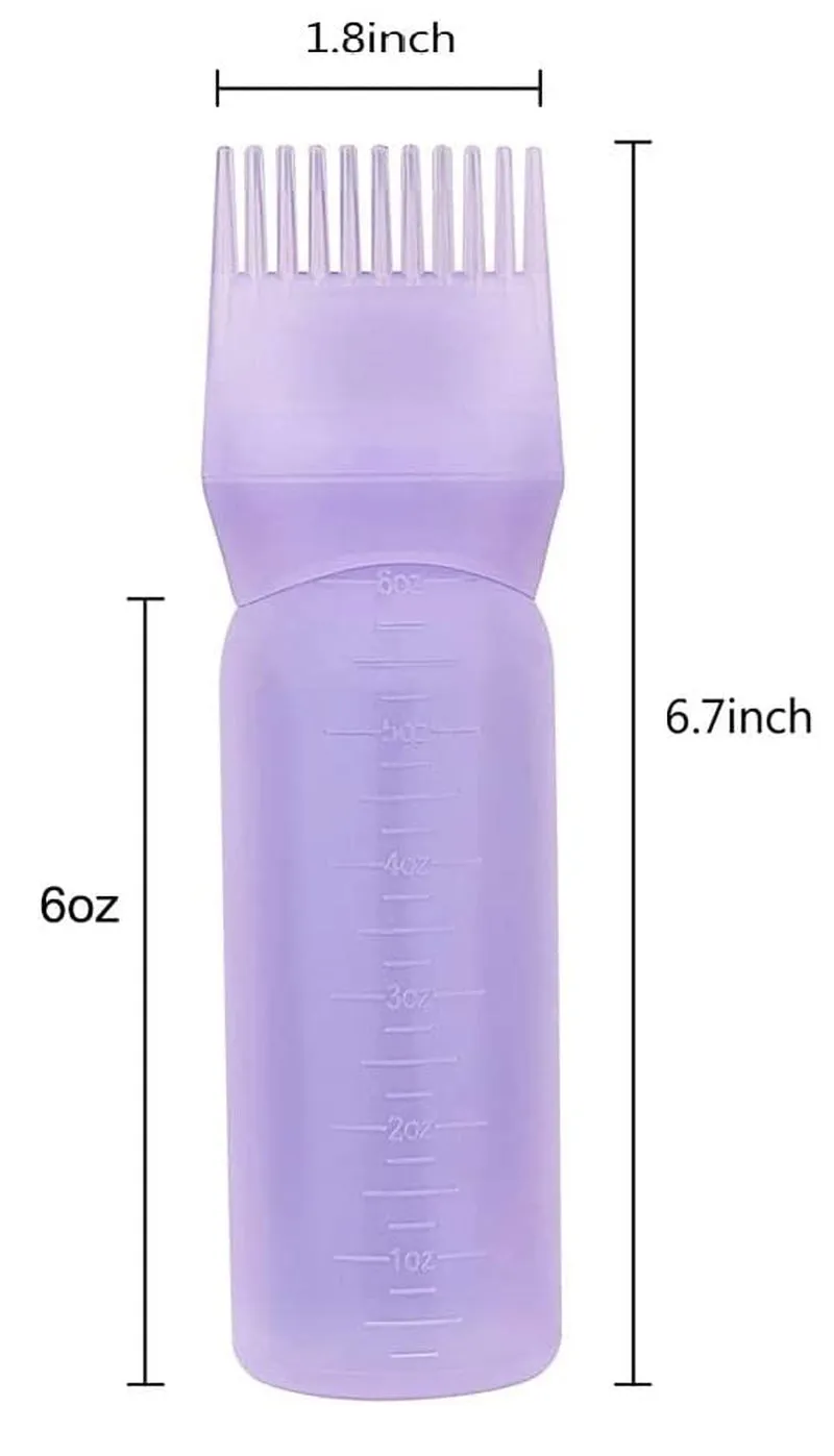 Root Comb Applicator Bottle 6 Ounce Oil Applicator for Hair Dye, 3 Pack Hair Oiling Bottle Brush with Graduated Scale (Pink, Purple, White)