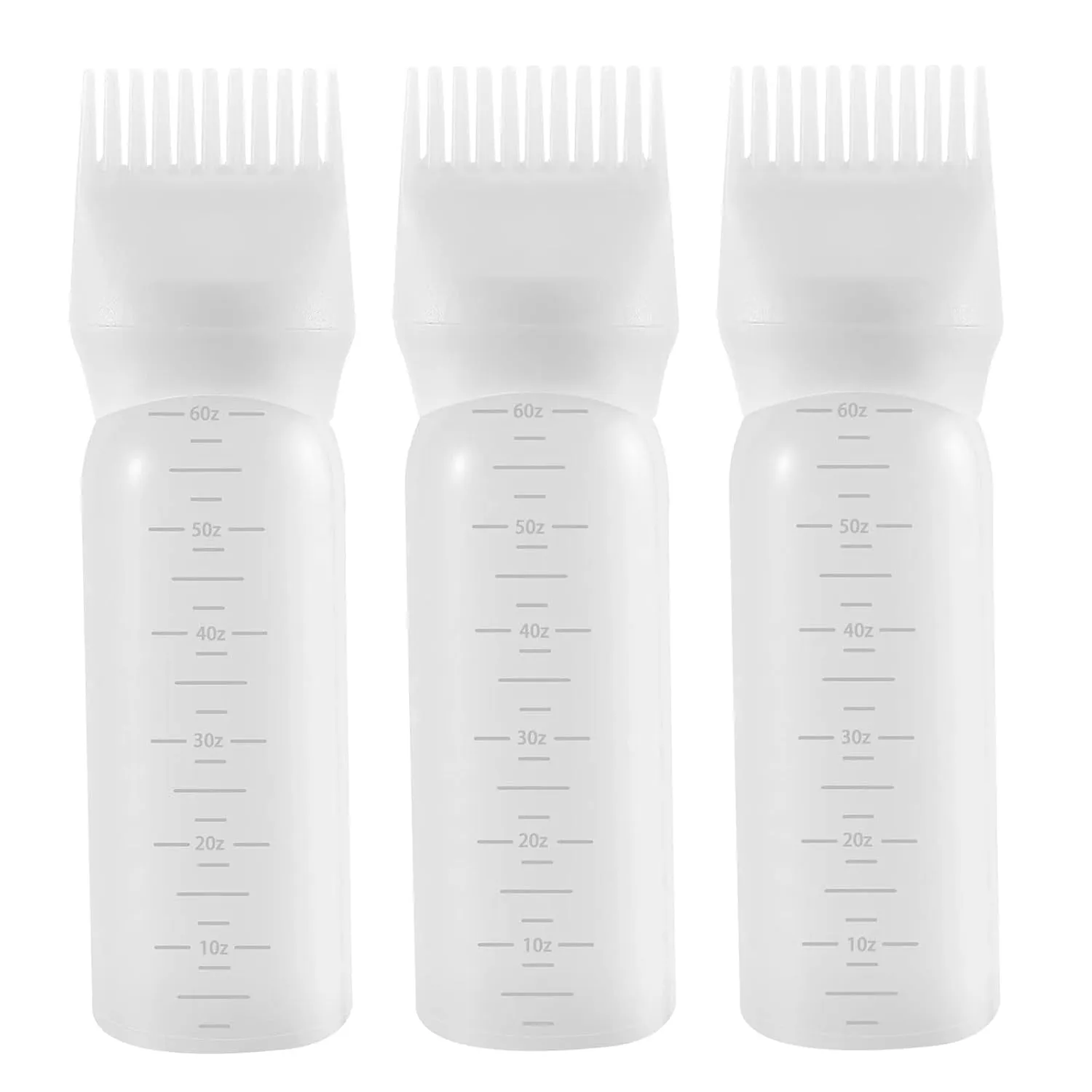 Root Comb Applicator Bottle 6 Ounce Oil Applicator for Hair Dye, 3 Pack Hair Oiling Bottle Brush with Graduated Scale (Pink, Purple, White)