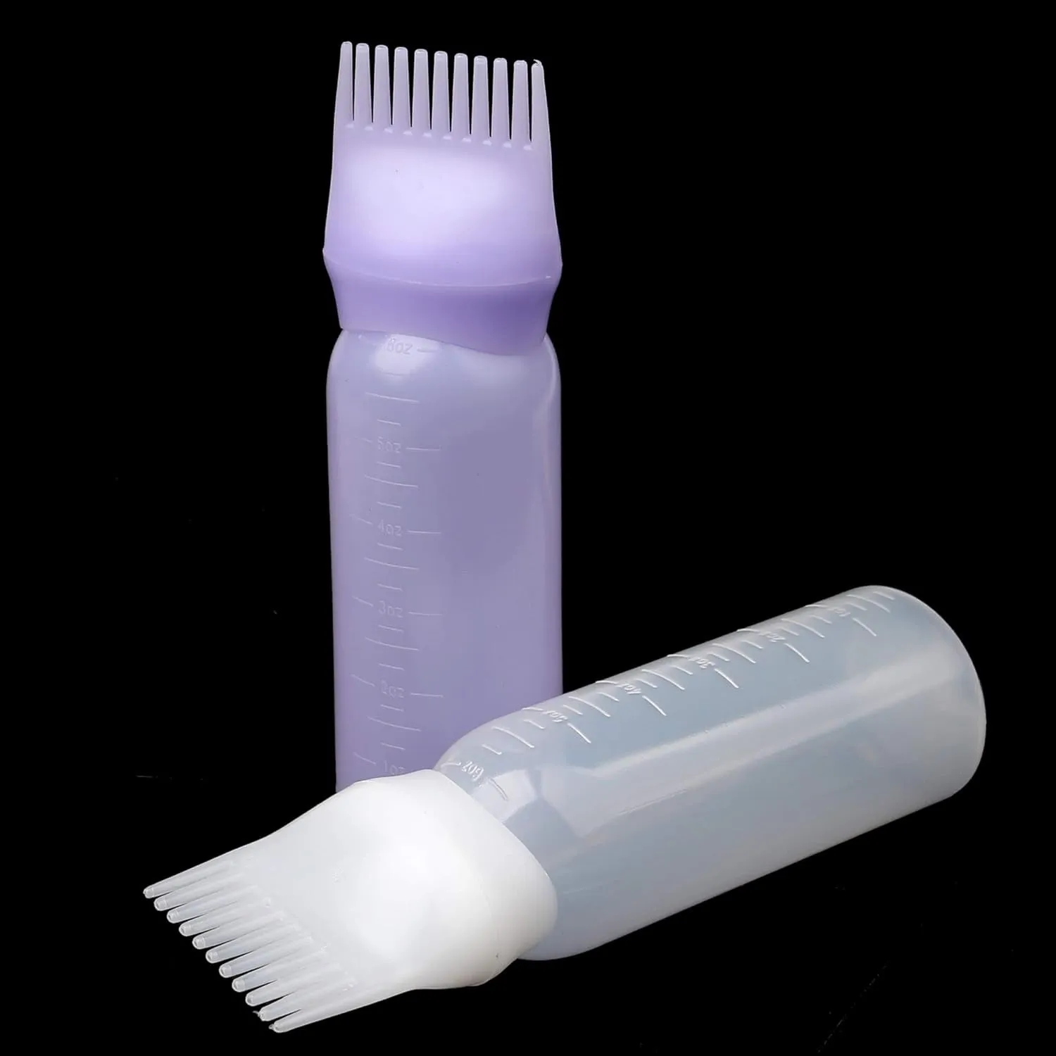 Root Comb Applicator Bottle 6 Ounce Oil Applicator for Hair Dye, 3 Pack Hair Oiling Bottle Brush with Graduated Scale (Pink, Purple, White)
