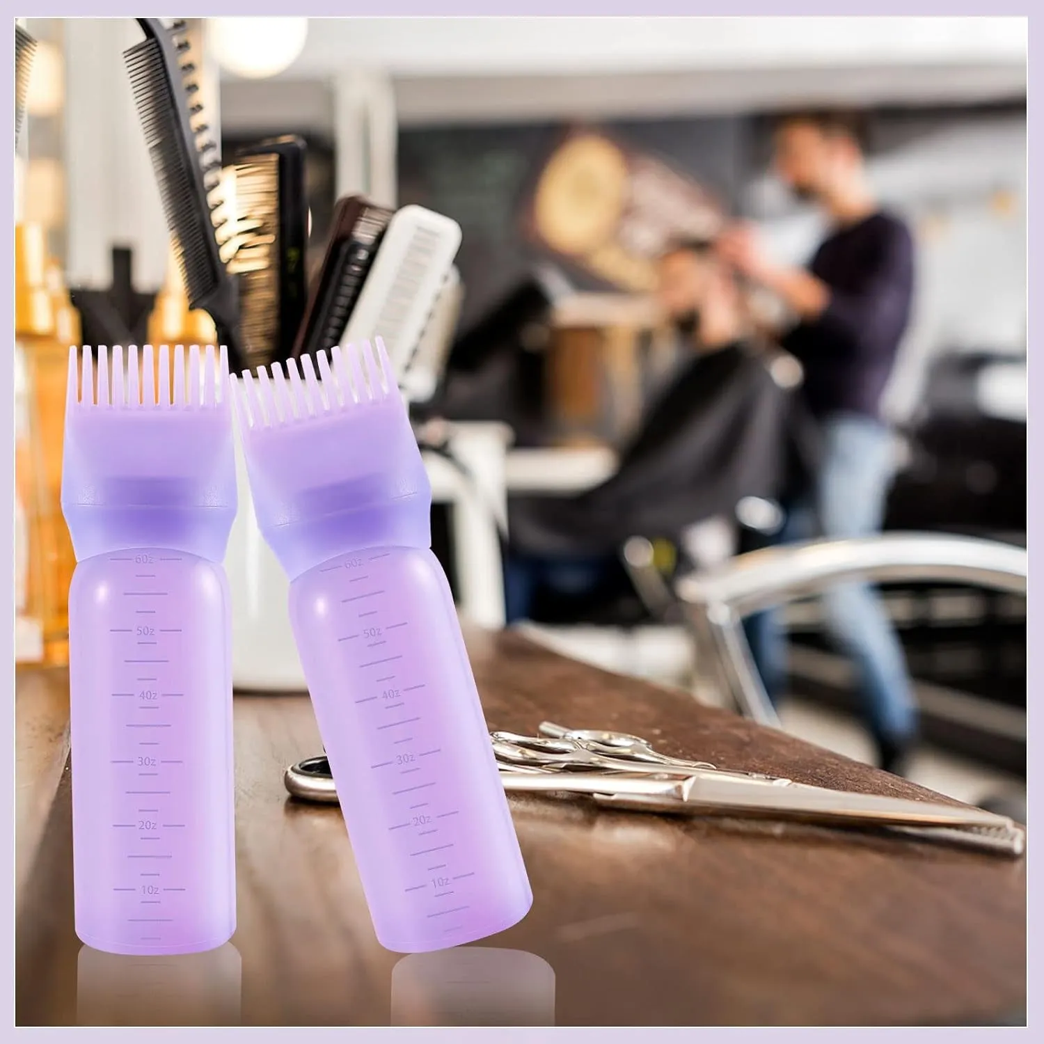 Root Comb Applicator Bottle 6 Ounce Oil Applicator for Hair Dye, 3 Pack Hair Oiling Bottle Brush with Graduated Scale (Pink, Purple, White)