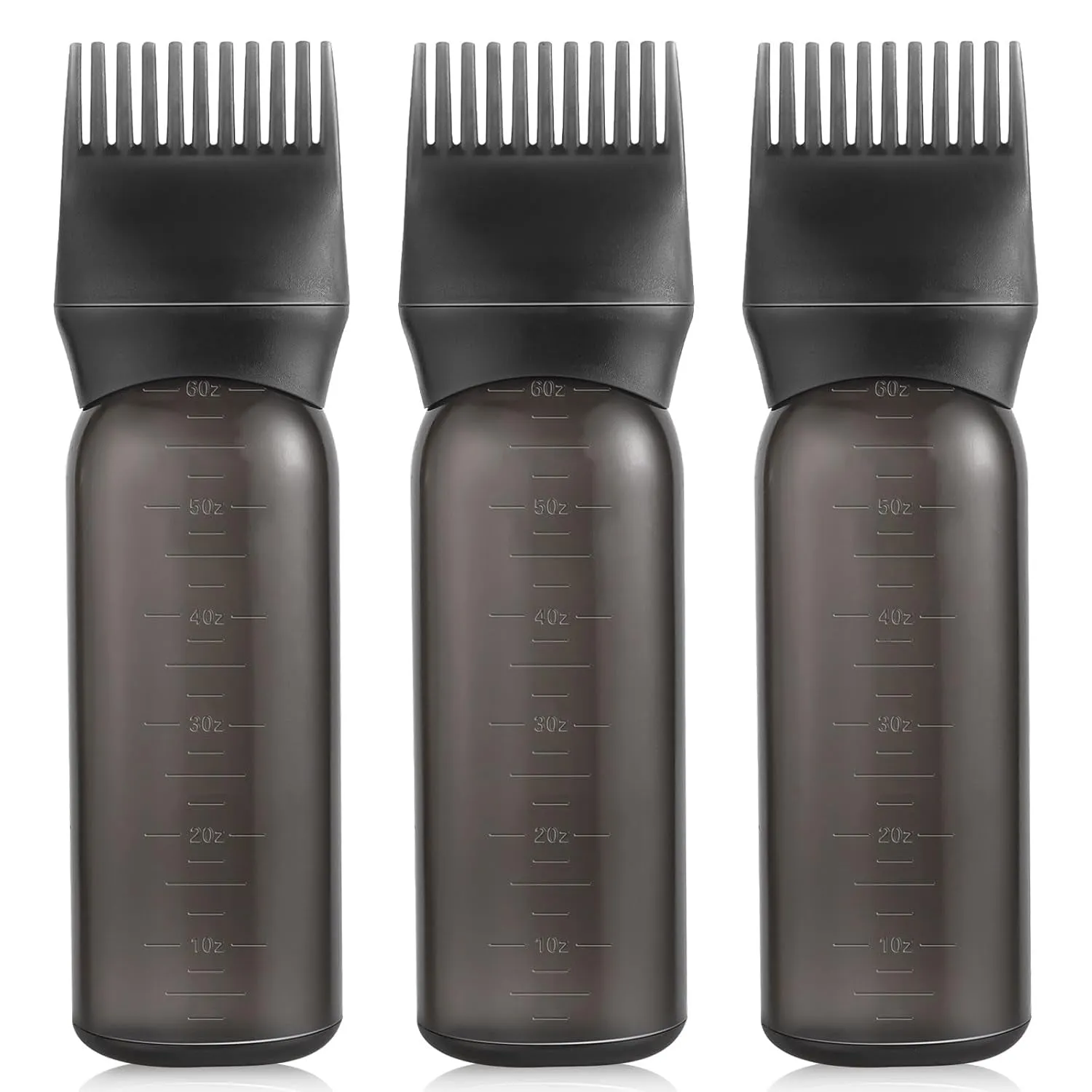 Root Comb Applicator Bottle 6 Ounce Oil Applicator for Hair Dye, 3 Pack Hair Oiling Bottle Brush with Graduated Scale (Pink, Purple, White)