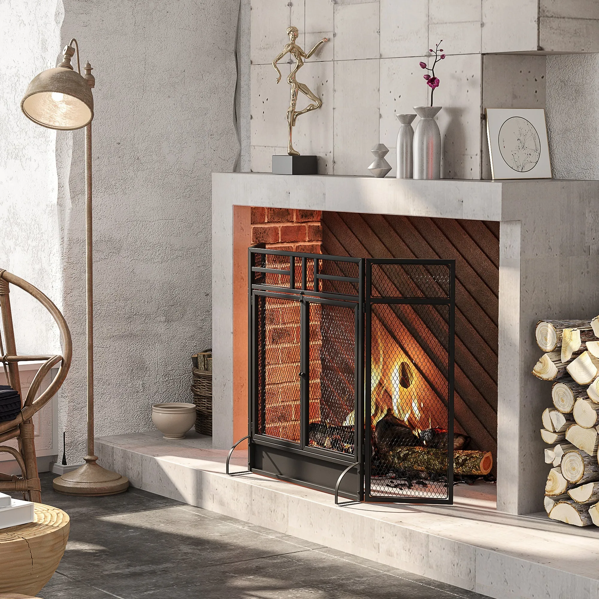 Rootz Fireplace Spark Protection Grille - Protective Grille - Fire Protection Grille - Optimal Safety - 120L x 79H cm