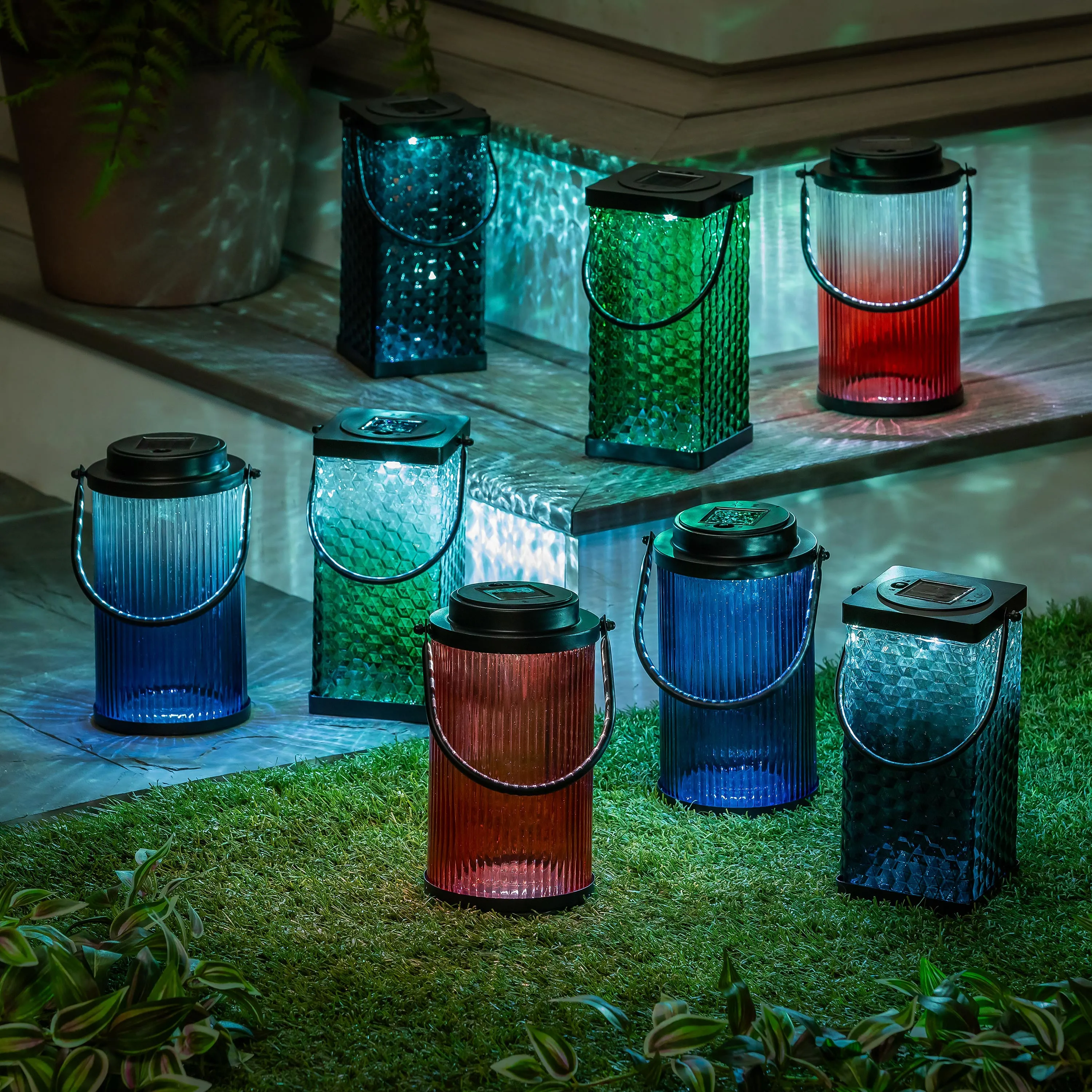 Round Blue Solar Lantern