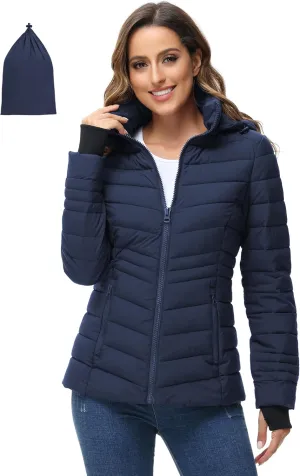 ROYAL MATRIX Women's Packable Puffer Jacket, Lightweight Puffer Jacket Winter Warm Quilted Puffer Jacket with Detachable Hood