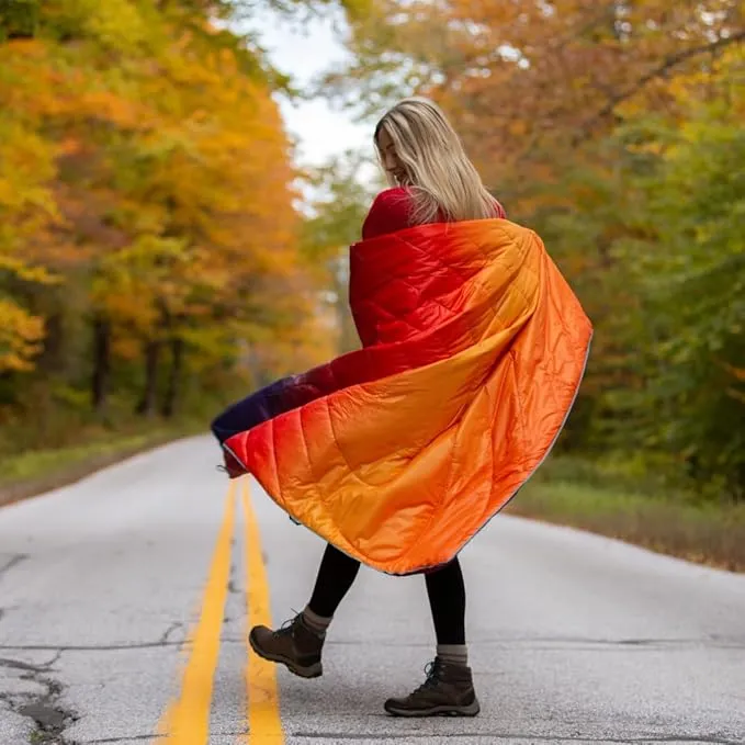 Rumpl Original Puffy Blanket - Warm Puffy Camping Blanket, 100% Recycled Polyester Insulation, Lightweight, Packable, Water-Resistant, Outdoor Puffer Blanket, 52"x75", Sunset Fade