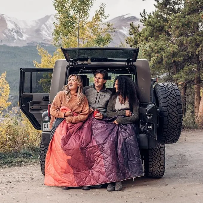 Rumpl Original Puffy Blanket - Warm Puffy Camping Blanket, 100% Recycled Polyester Insulation, Lightweight, Packable, Water-Resistant, Outdoor Puffer Blanket, 52"x75", Sunset Fade