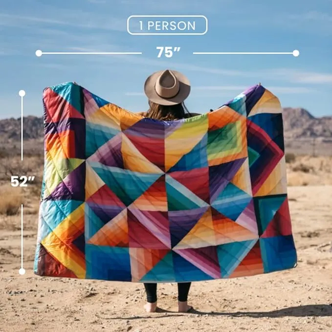 Rumpl Original Puffy Blanket - Warm Puffy Camping Blanket, 100% Recycled Polyester Insulation, Lightweight, Packable, Water-Resistant, Outdoor Puffer Blanket, 52"x75", Sunset Fade