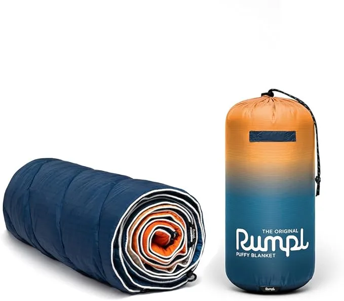 Rumpl Original Puffy Blanket - Warm Puffy Camping Blanket, 100% Recycled Polyester Insulation, Lightweight, Packable, Water-Resistant, Outdoor Puffer Blanket, 52"x75", Sunset Fade