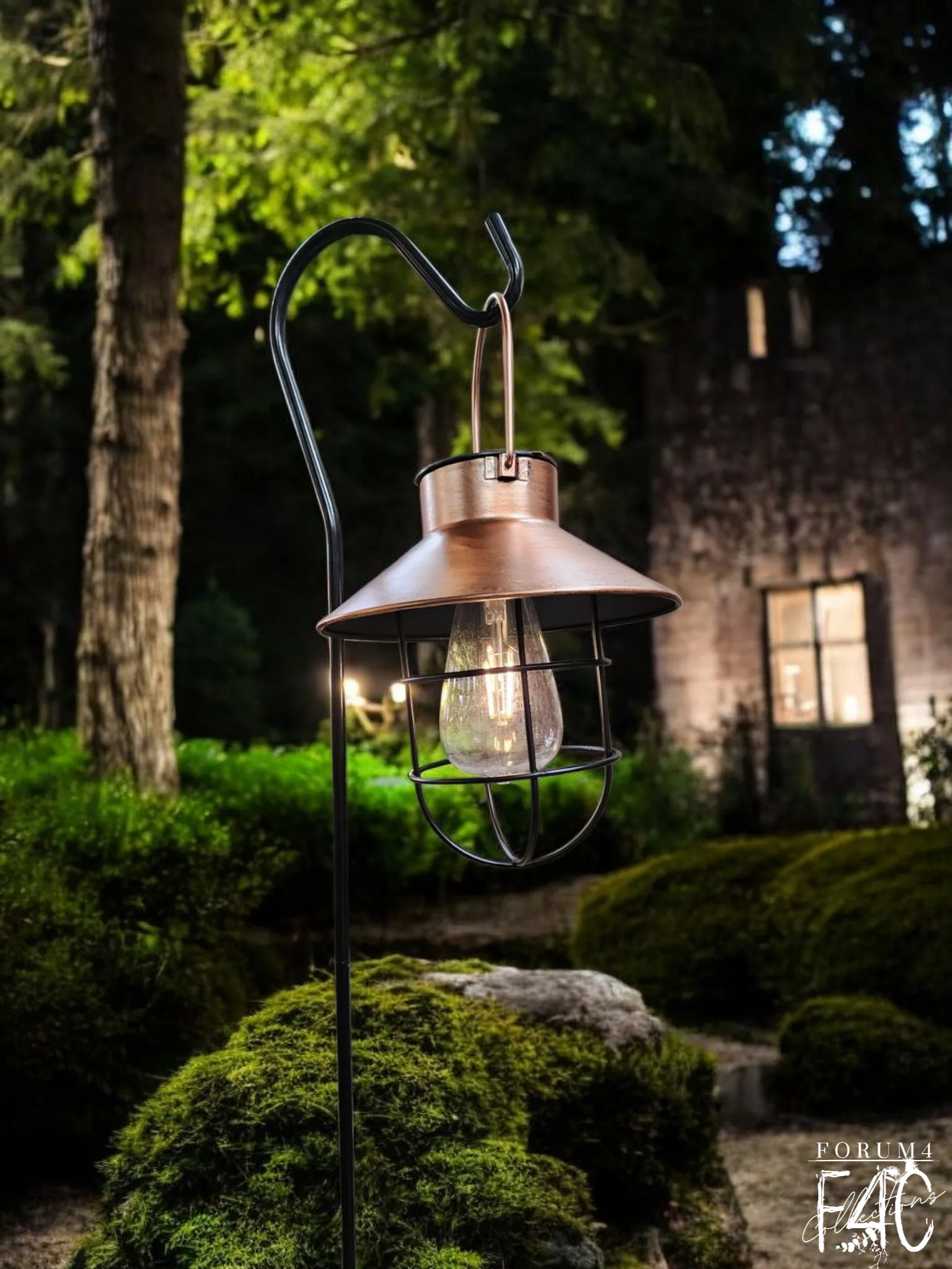 RUSTIC BRUSHED COPPER HANGING SOLAR LIGHT ON STAKE