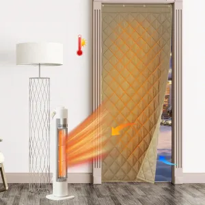 RYB HOME Thermal Insulated Door Curtain for Winter, Window Cover Room Divider Noise Dampening Blanket Sound Absorption Sheet for Basement Drafty Door, W34 x L82 inch, Mocha, 1 Panel