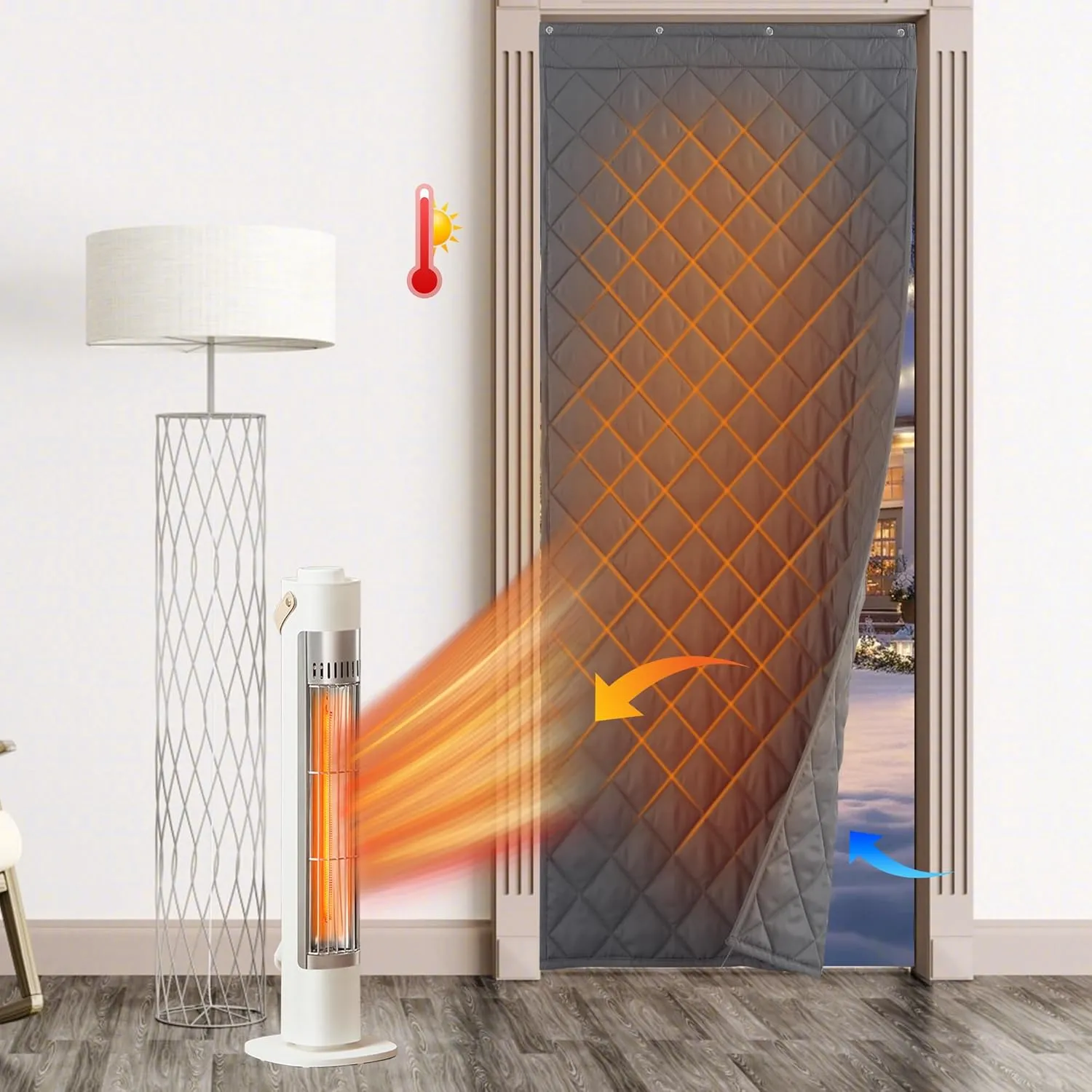 RYB HOME Thermal Insulated Door Curtains for Winter, Grey Curtain Window Cover Room Divider Noise Dampening Blanket Sound Absorption for Basement Drafty Door Office Backdrop, W34 x L82 inch, 1 Panel