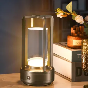 Rynx | Portable Metal Table Lamp, Wireless Table Lamp, Rechargeable Battery-Powered Light, LED Table Lamps, 3 Color Infinite Dimming Touch, For Bedroom Restaurant Home Outdoor (Silver)