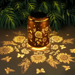 Rynx | Sun outdoor lanterns, butterfly garden decor LED light hanging waterproof sun metal lantern Christmas gifts for women My grandmother sunflower sunlight outdoor decoration for terrace walkway garden