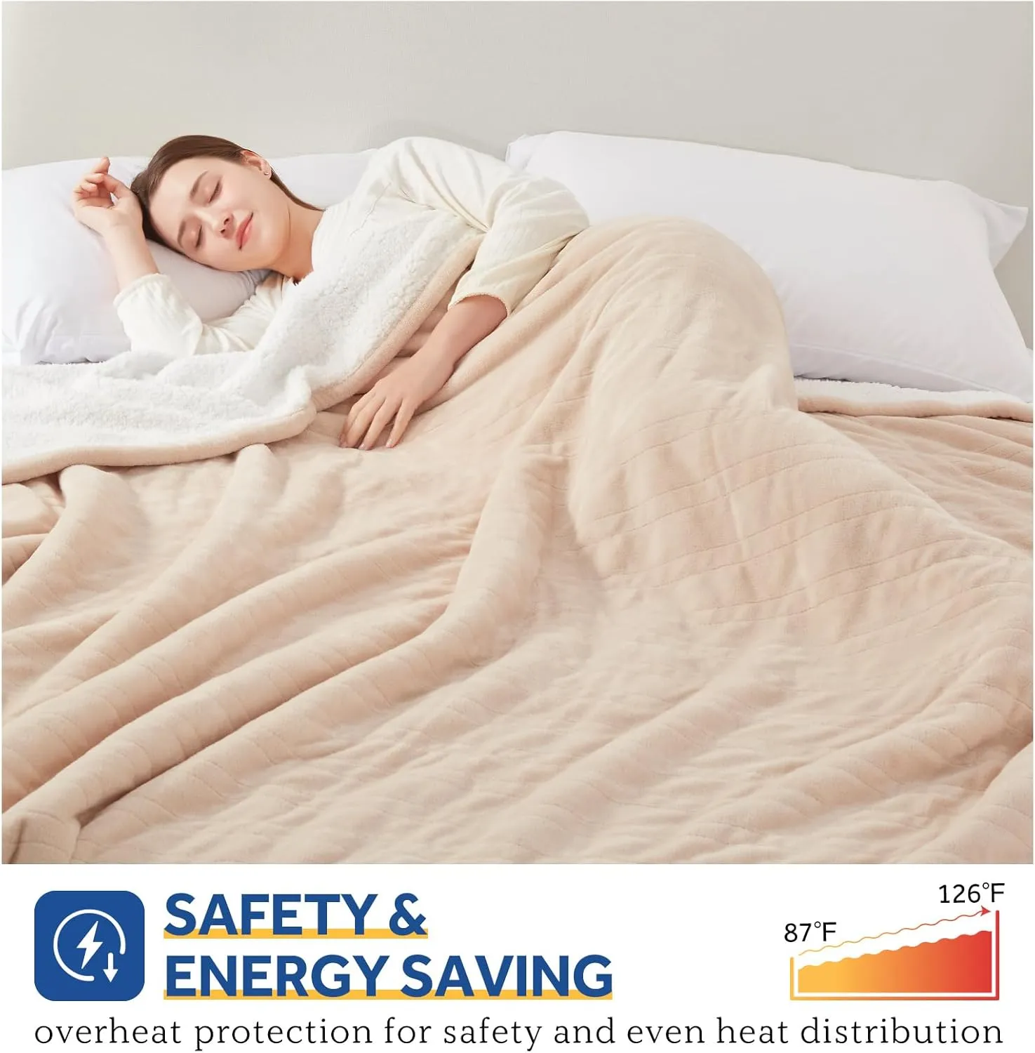 Sealy Electric Blanket Full Size, Heated Blanket Flannel & Sherpa, 10 Heating Levels, Auto Shut Off, Machine Washable, Beige, 80 x 84 Inch