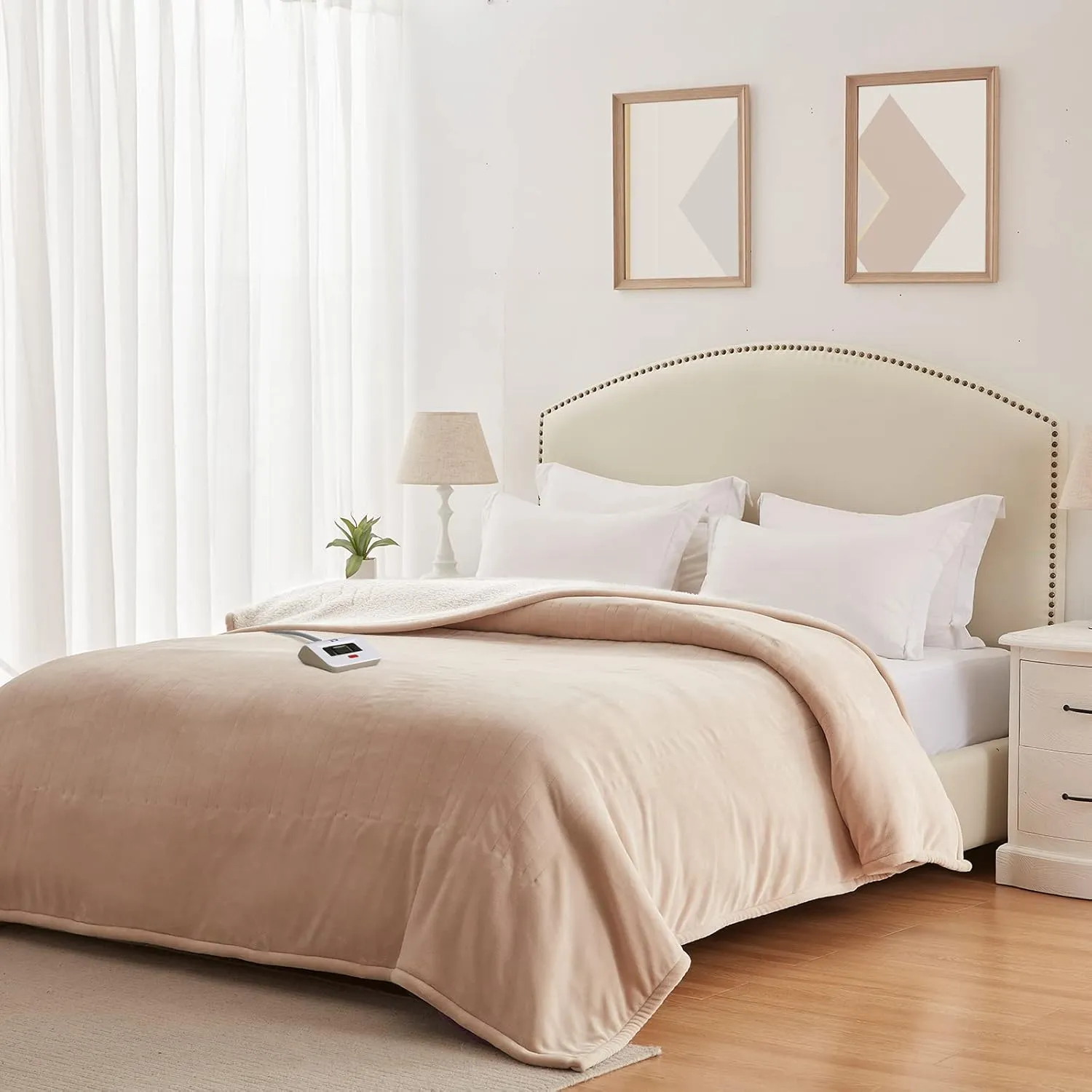 Sealy Electric Blanket Full Size, Heated Blanket Flannel & Sherpa, 10 Heating Levels, Auto Shut Off, Machine Washable, Beige, 80 x 84 Inch