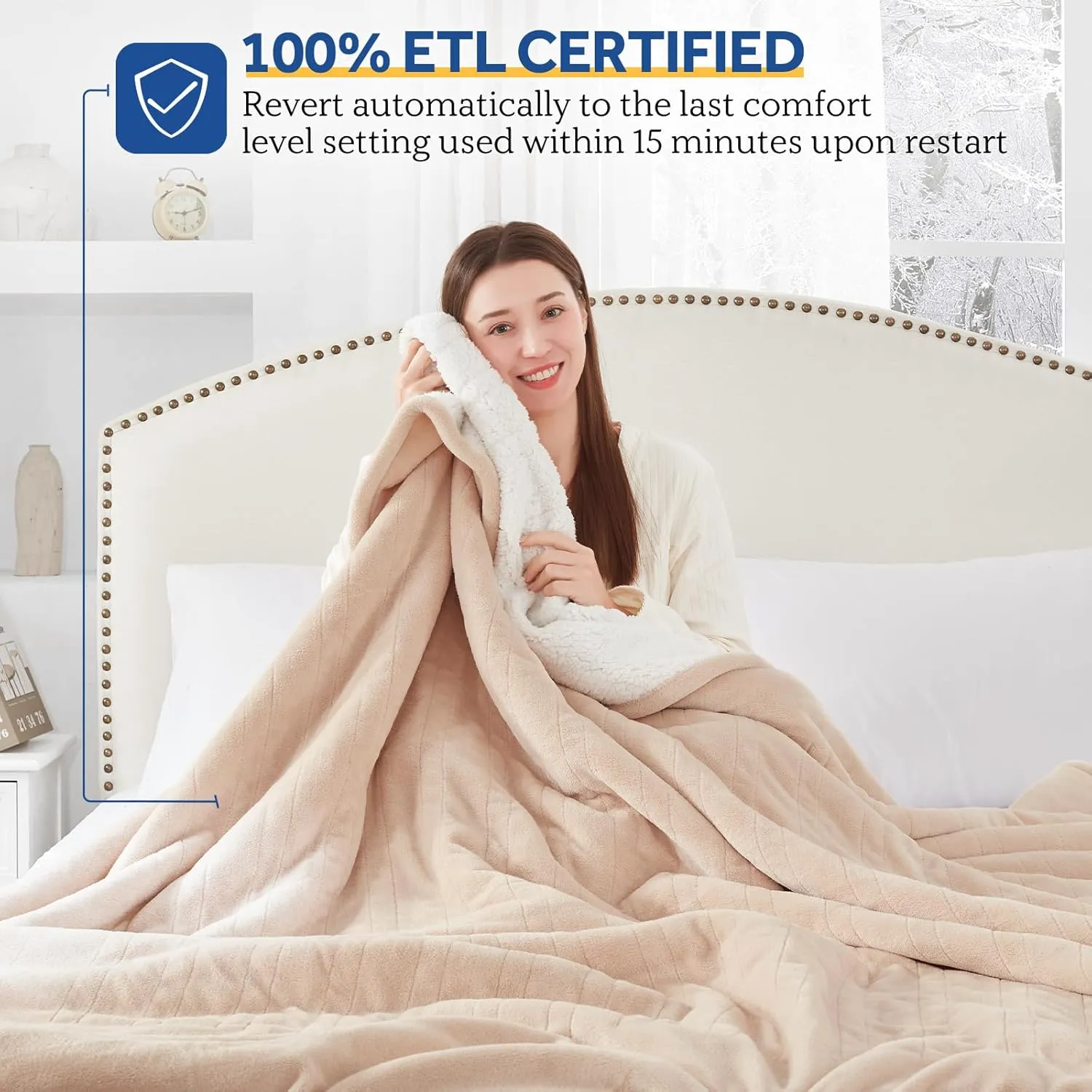 Sealy Electric Blanket Full Size, Heated Blanket Flannel & Sherpa, 10 Heating Levels, Auto Shut Off, Machine Washable, Beige, 80 x 84 Inch