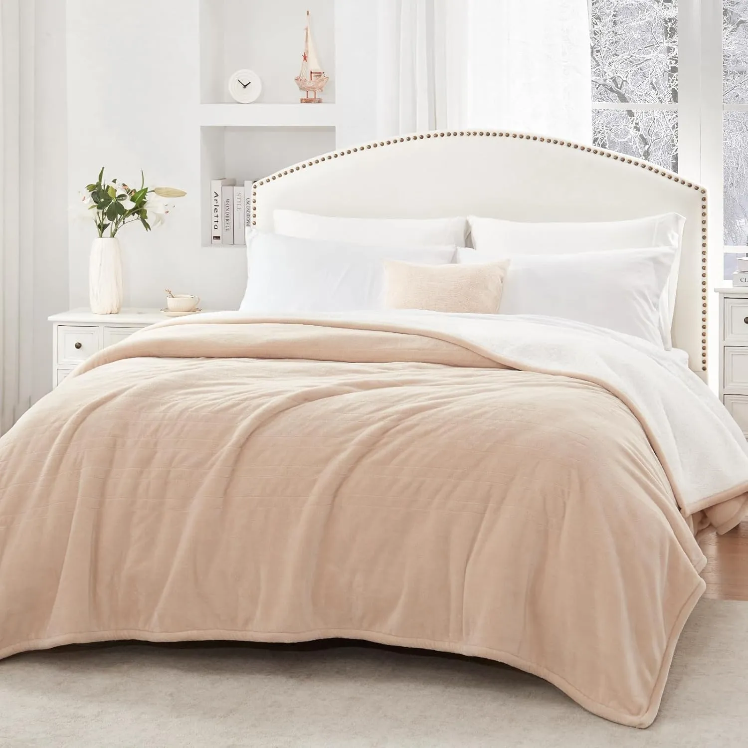 Sealy Electric Blanket Full Size, Heated Blanket Flannel & Sherpa, 10 Heating Levels, Auto Shut Off, Machine Washable, Beige, 80 x 84 Inch