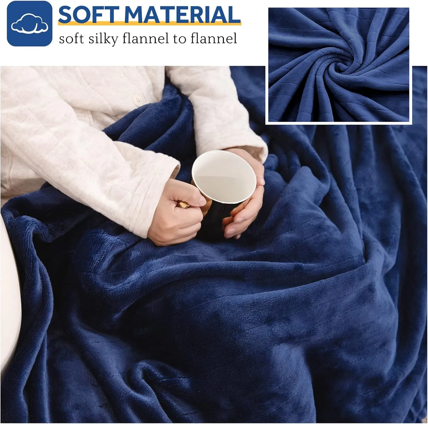 Sealy Electric Blanket Throw, Soft Flannel Heated Blanket with 6 Heat Settings & 2-10 Hours Auto Shut Off, Fast Heating & Machine Washable, 50x60 Inch, Navy