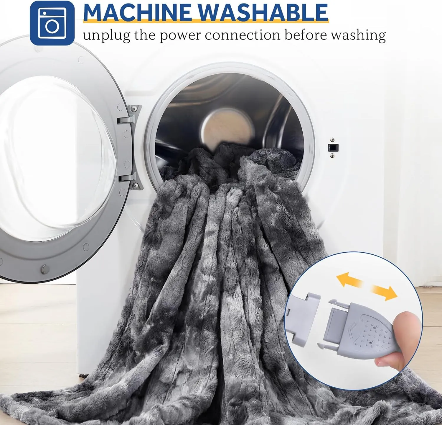 Sealy Electric Blanket Twin Size, Faux Fur & Flannel Fast Heated Blanket with 10 Heating Levels & 1-12 Hours Auto Off, Machine Washable, Grey, 62x 84 Inch