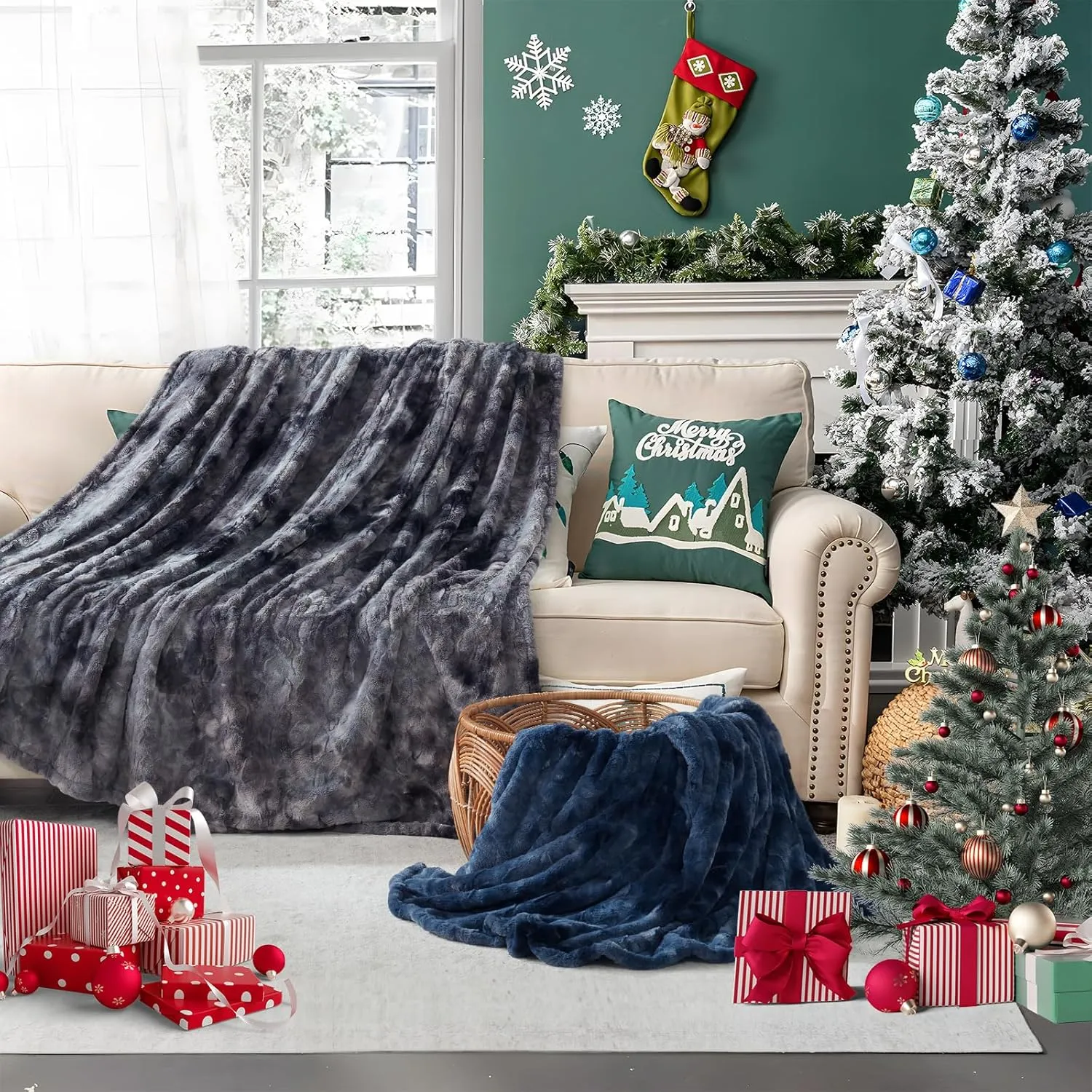 Sealy Electric Blanket Twin Size, Faux Fur & Flannel Fast Heated Blanket with 10 Heating Levels & 1-12 Hours Auto Off, Machine Washable, Grey, 62x 84 Inch