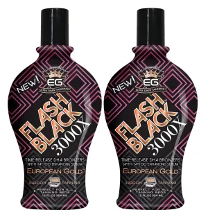 Set of 2: European Gold Flash Black 3000X Indoor Tanning Lotion with Time-Release DHA Bronzers, 12 oz
