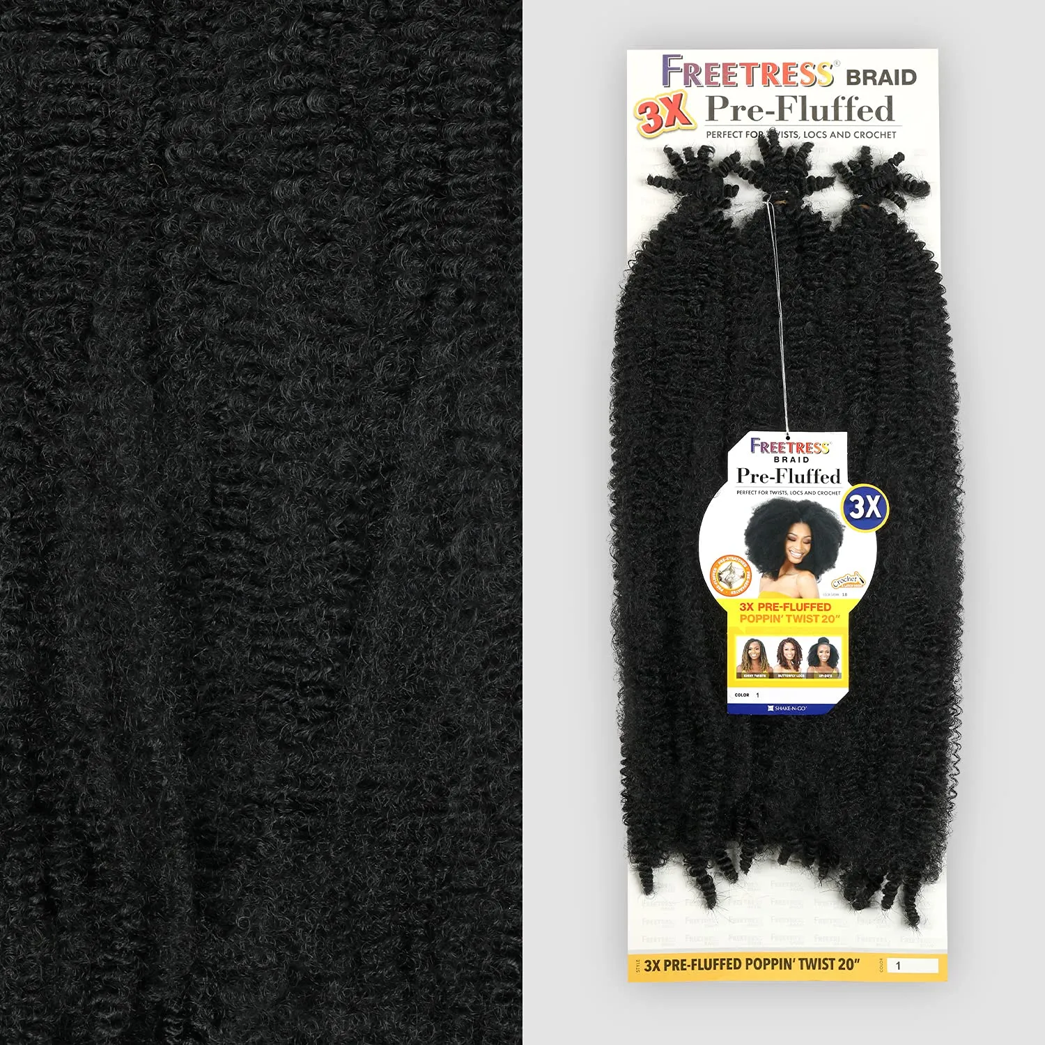 SHAKE N GO FreeTress Crochet Braids 3X Pre-Fluffed Poppin Twist 20 inch (3-PACK, 1)