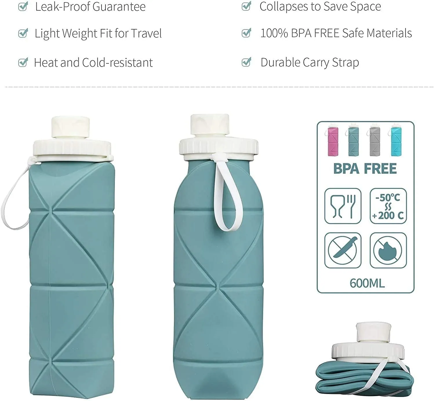 silicone collapsible water bottle with valve for hiking