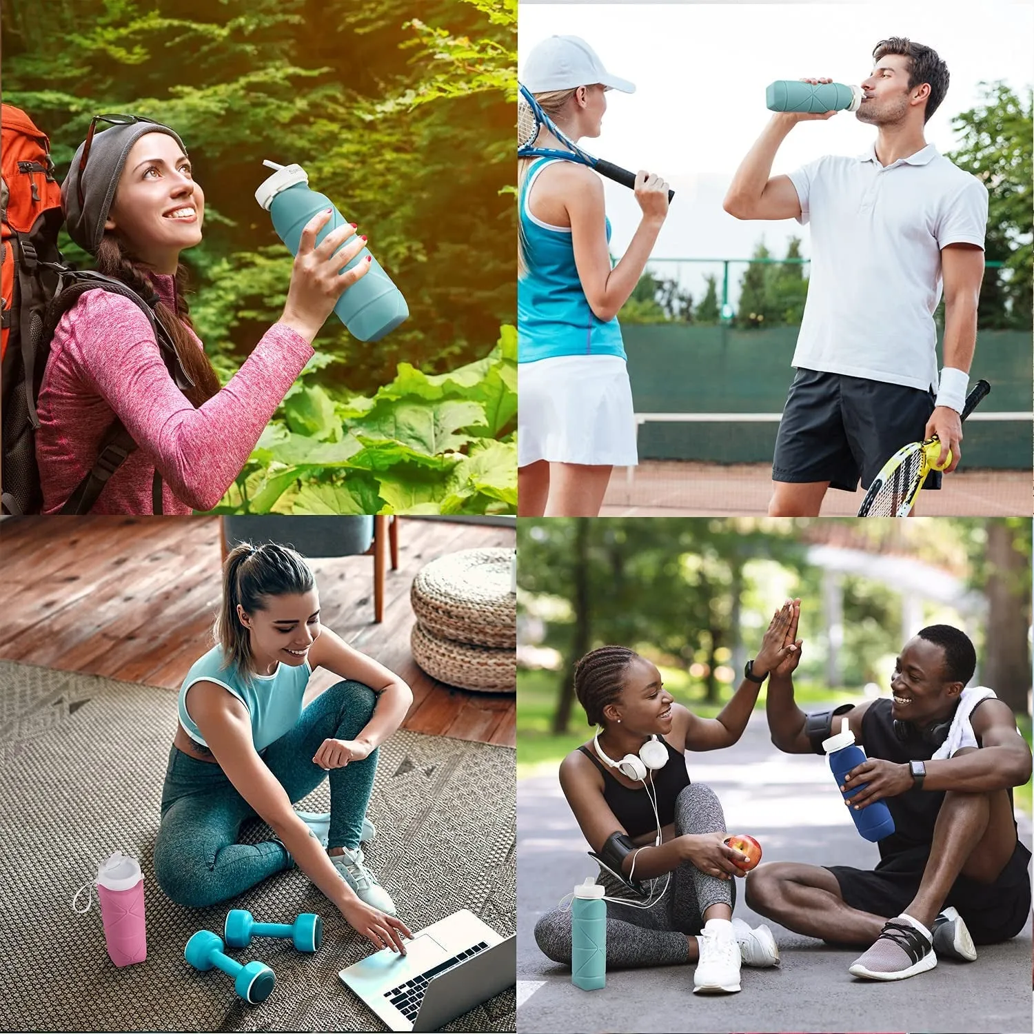 silicone collapsible water bottle with valve for hiking