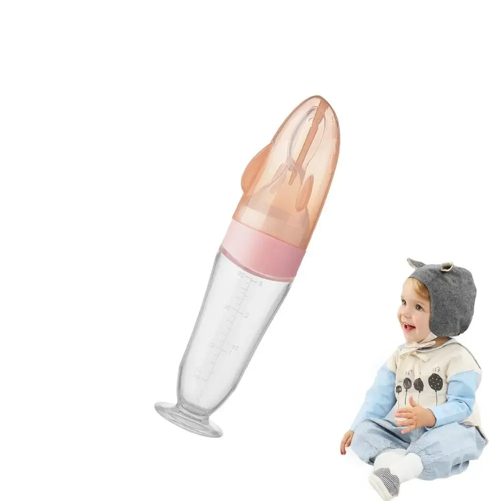 Silicone Squeeze Bottle Spoon Baby Feeder with Suction Cups