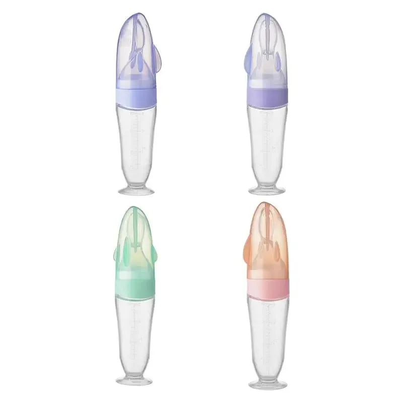Silicone Squeeze Bottle Spoon Baby Feeder with Suction Cups