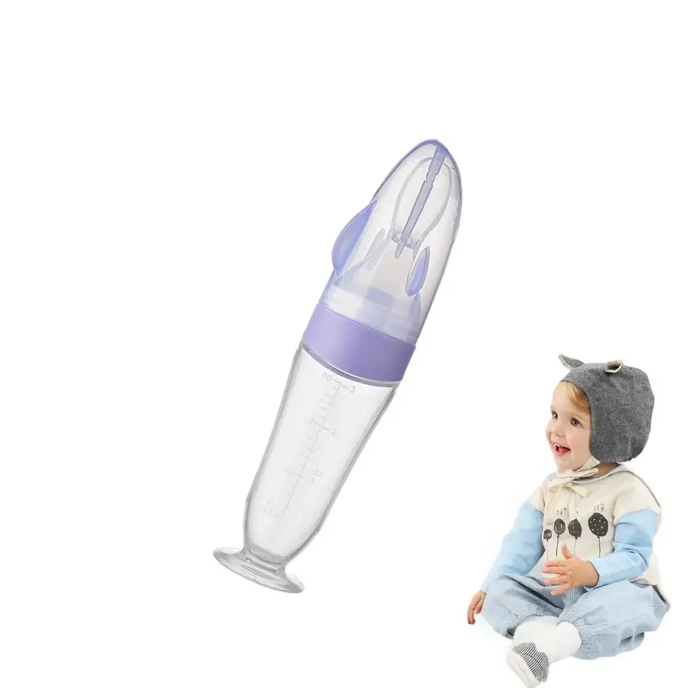 Silicone Squeeze Bottle Spoon Baby Feeder with Suction Cups