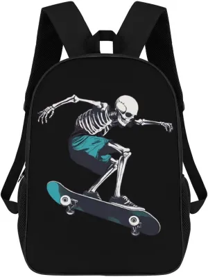 Skeleton Skate Or Die Travel Backpack 17 in Laptop Bag Lightweight Daypack for Work Office