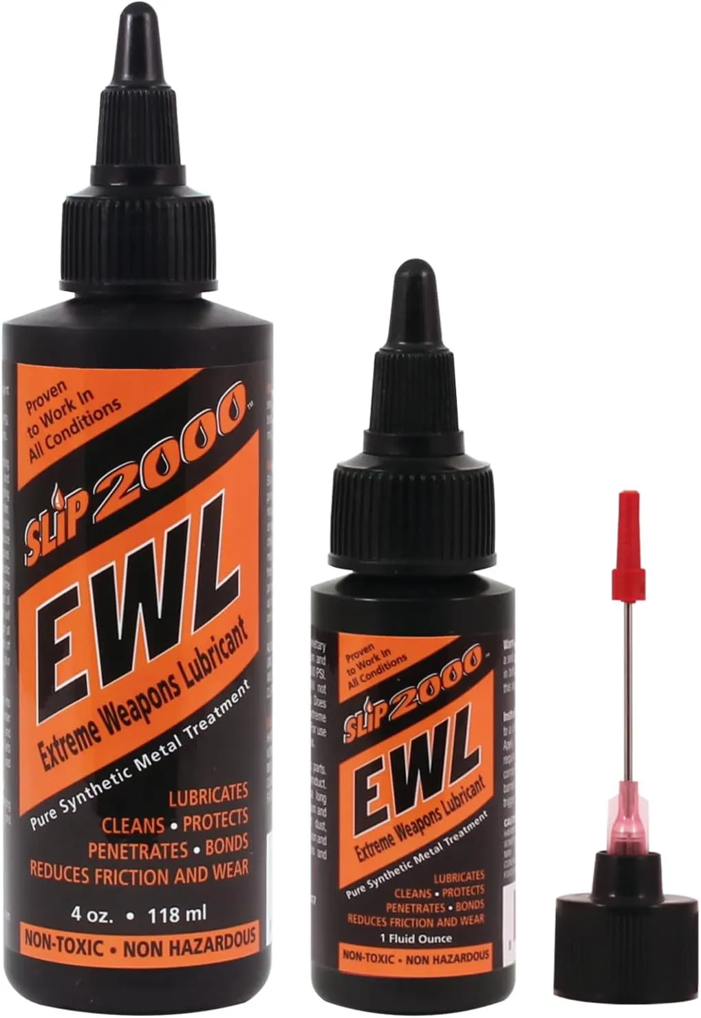 Slip 2000 EWL (Extreme Weapons Lubricant) Buddy Pack, Set of 4 oz & 1 oz Squeeze Bottle with Needle Tip Applicator, 100% Pure Synthetic CLP, Gun Lubricants for Peak Performance