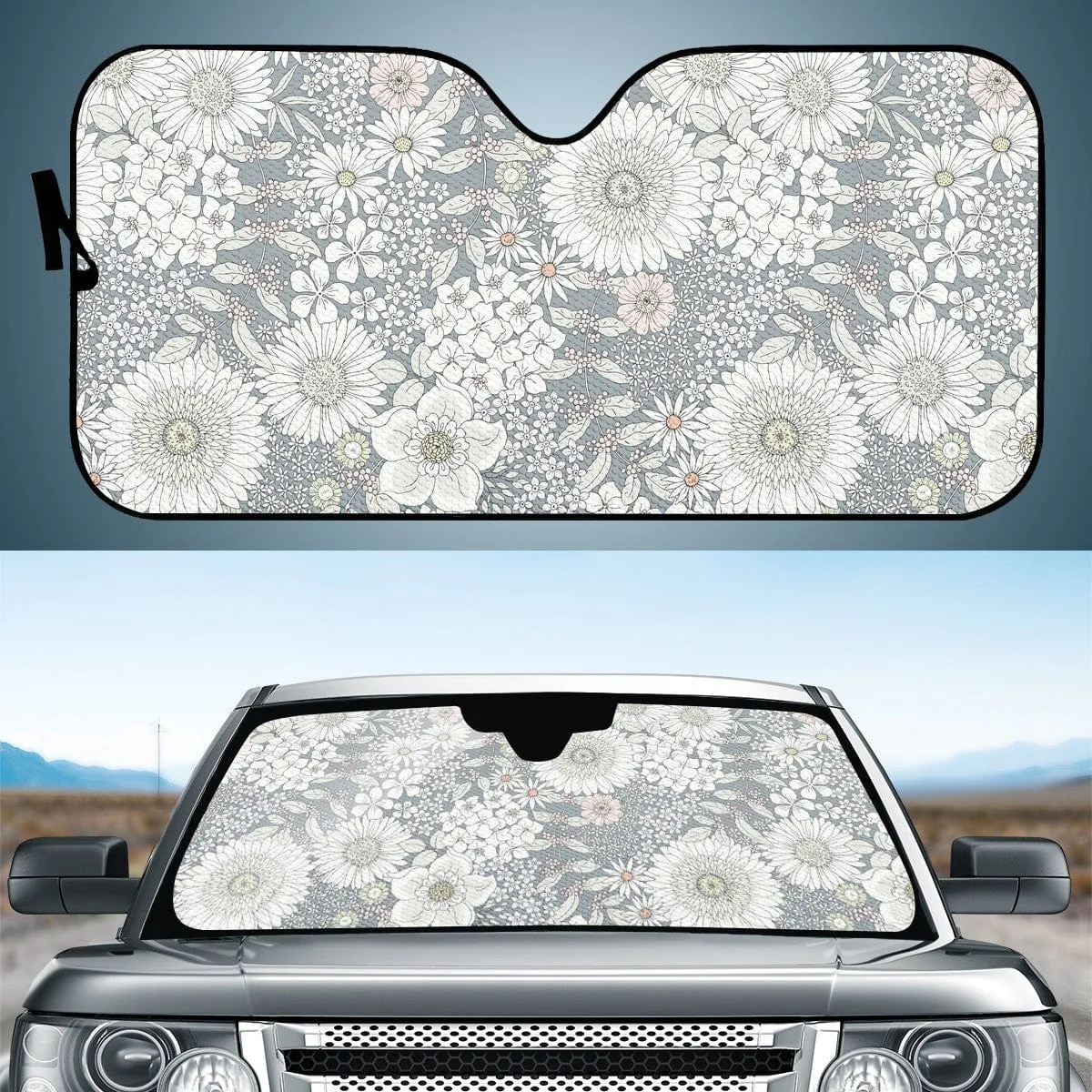 Snowy Field Of Flowers Car Shade