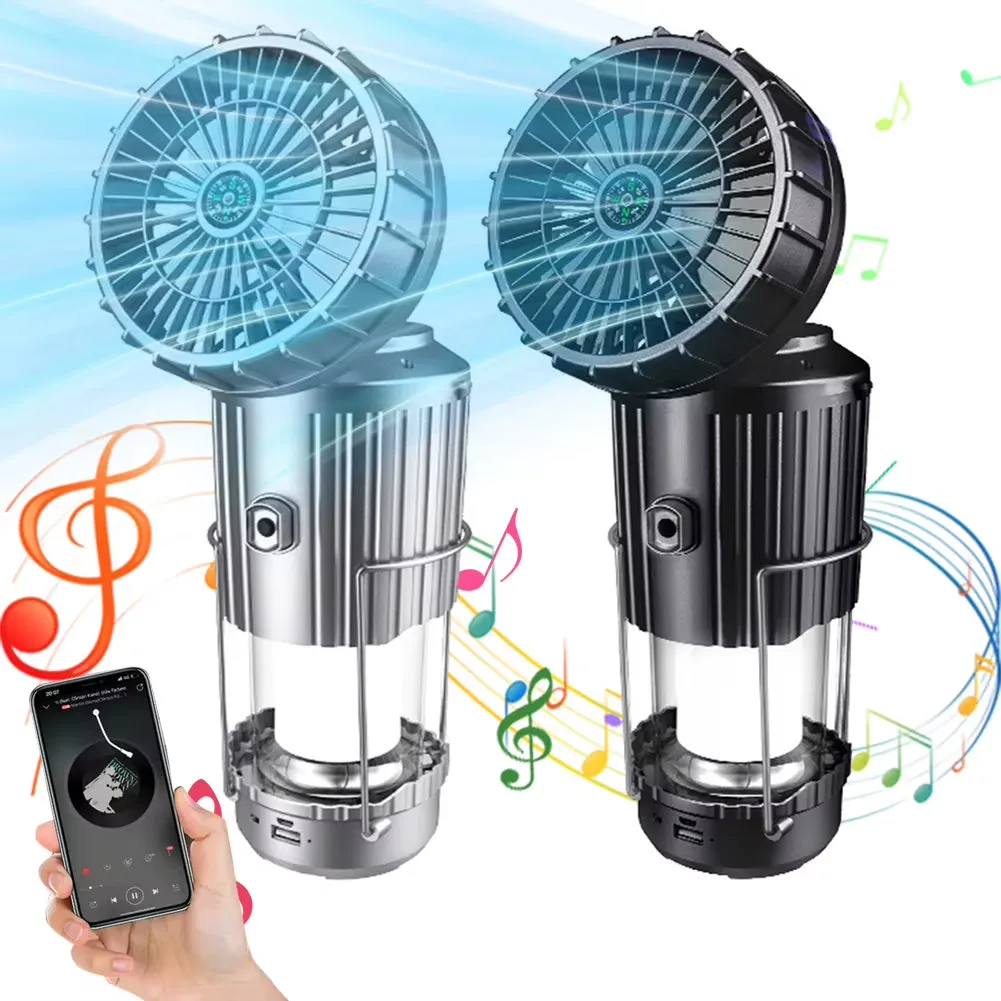 Solar Camping Lantern with Fan USB Rechargeable Camping Fan with Lantern for Camping Tent Hurricanes Power Outages Storm