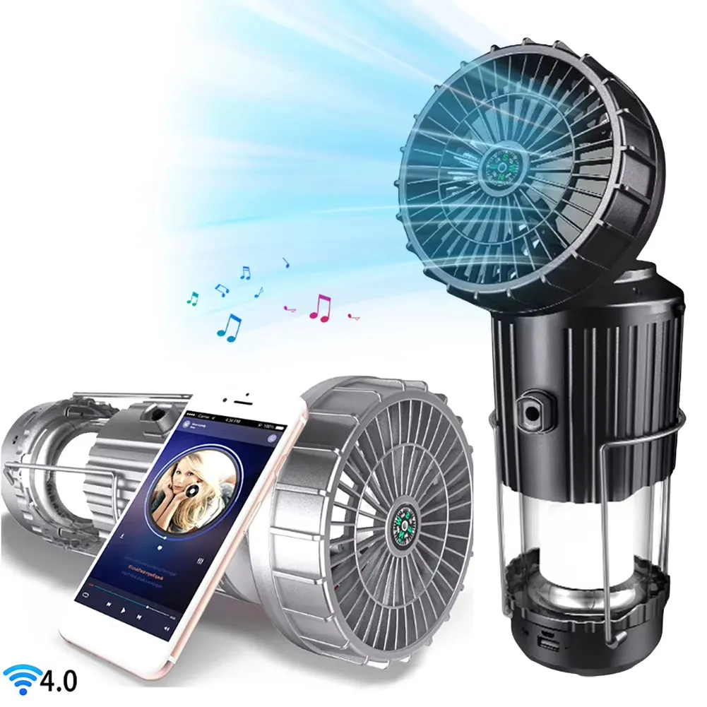 Solar Camping Lantern with Fan USB Rechargeable Camping Fan with Lantern for Camping Tent Hurricanes Power Outages Storm
