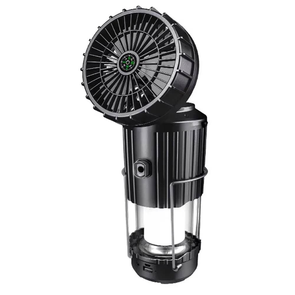 Solar Camping Lantern with Fan USB Rechargeable Camping Fan with Lantern for Camping Tent Hurricanes Power Outages Storm