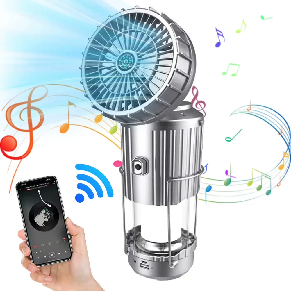 Solar Camping Lantern with Fan USB Rechargeable Camping Fan with Lantern for Camping Tent Hurricanes Power Outages Storm