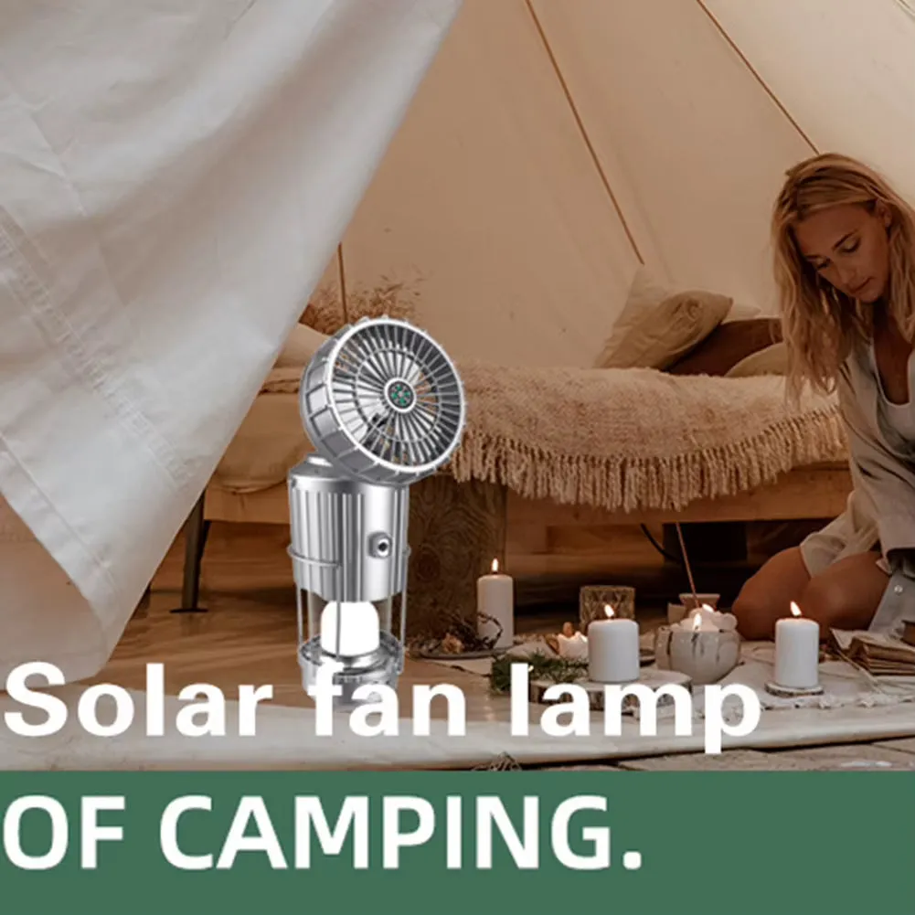 Solar Camping Lantern with Fan USB Rechargeable Camping Fan with Lantern for Camping Tent Hurricanes Power Outages Storm