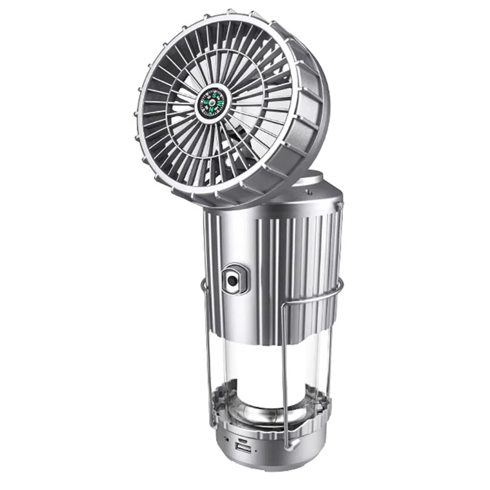 Solar Camping Lantern with Fan USB Rechargeable Camping Fan with Lantern for Camping Tent Hurricanes Power Outages Storm