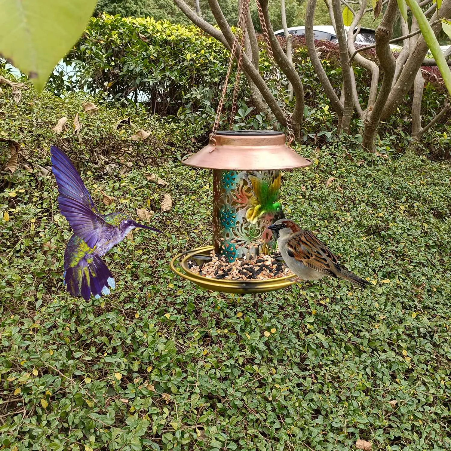 Solar Decorative Hanging Bird Feeder Lantern