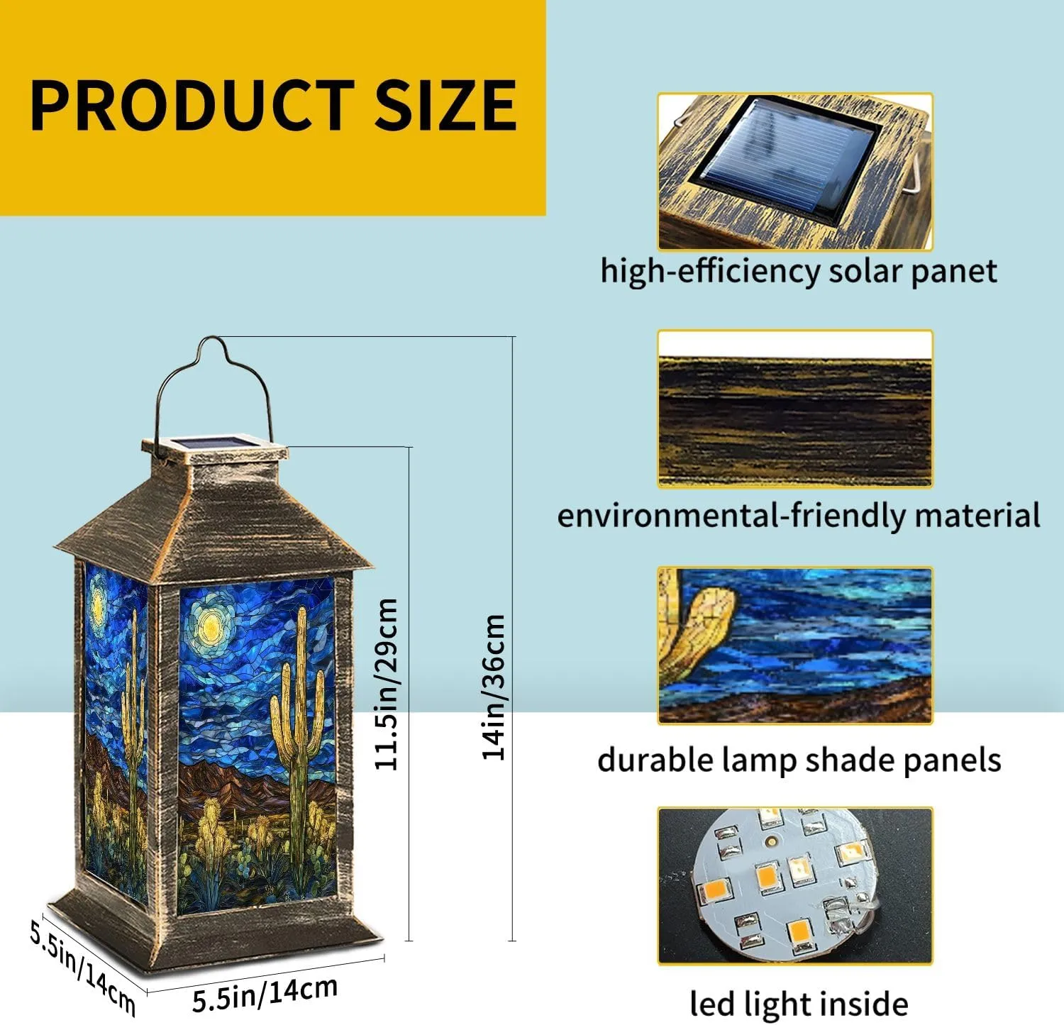 Solar Lantern Fantasy Desert Nightfall Stained Glass Decor Outdoor Waterproof Garden Hanging Lantern Solar Powered Lighting Outside Table Lamp for Patio Deck Camping 1 Pack