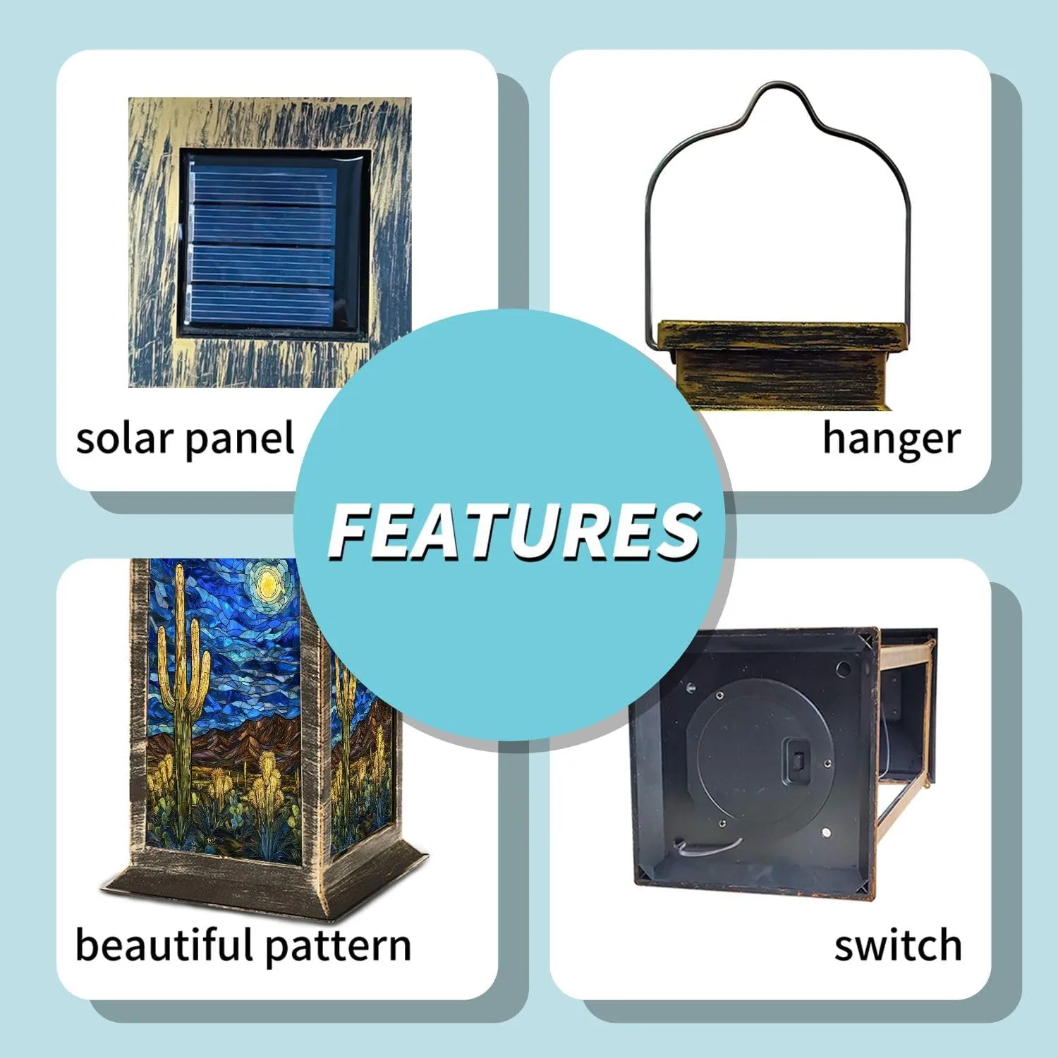 Solar Lantern Fantasy Desert Nightfall Stained Glass Decor Outdoor Waterproof Garden Hanging Lantern Solar Powered Lighting Outside Table Lamp for Patio Deck Camping 1 Pack