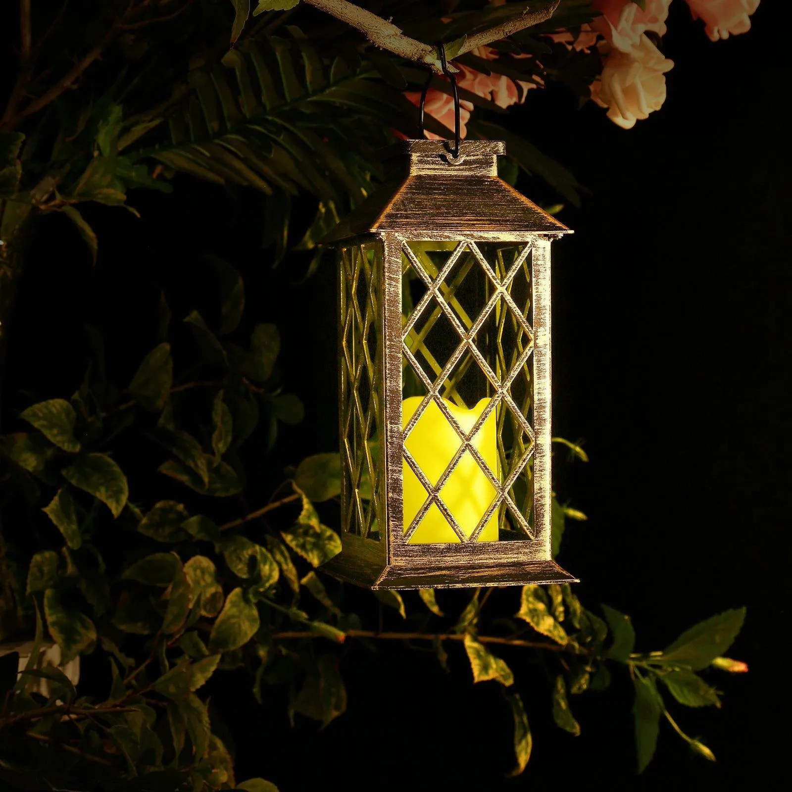 Solar Powered Led Outdoor Lantern Waterproof Candle Hanging Light