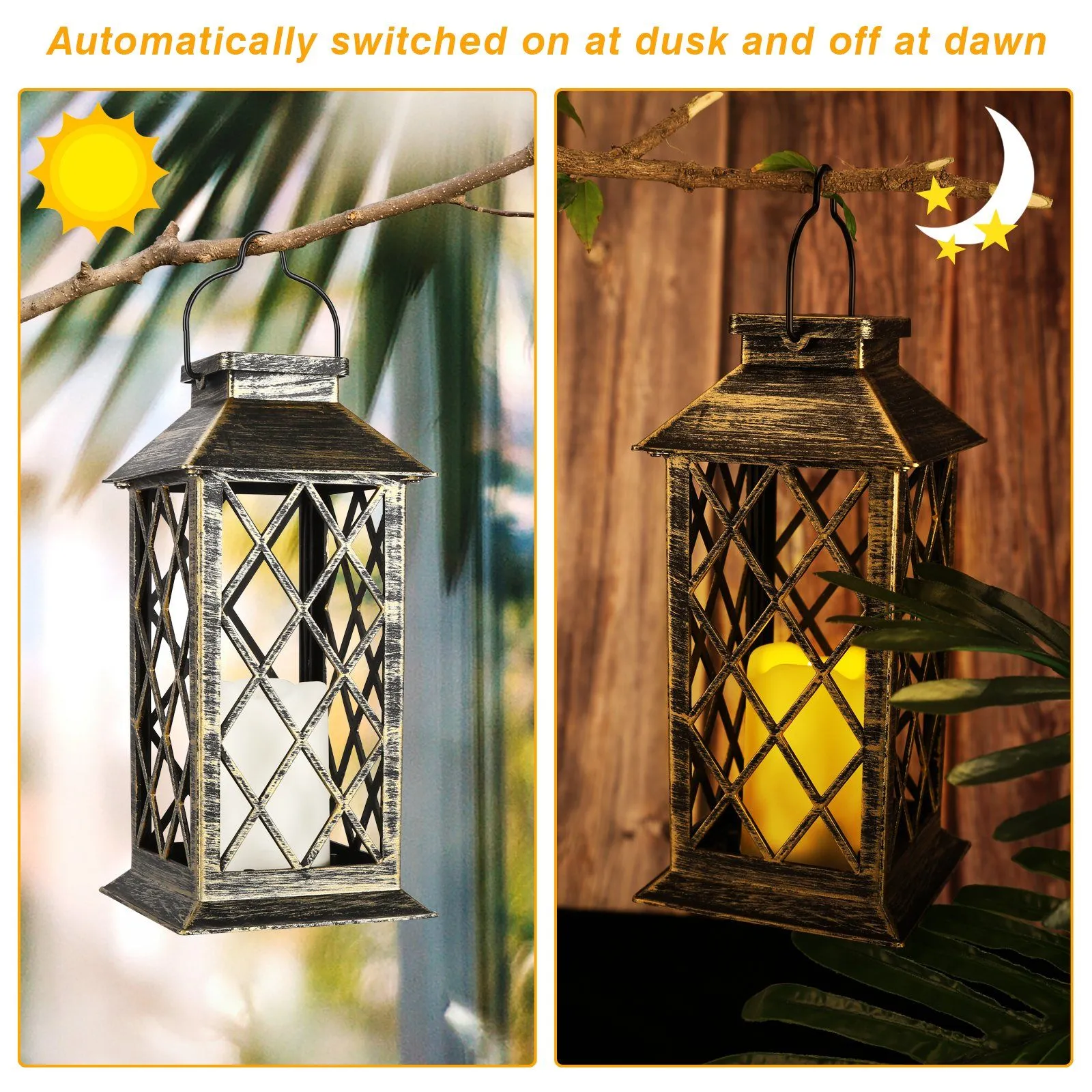 Solar Powered Led Outdoor Lantern Waterproof Candle Hanging Light