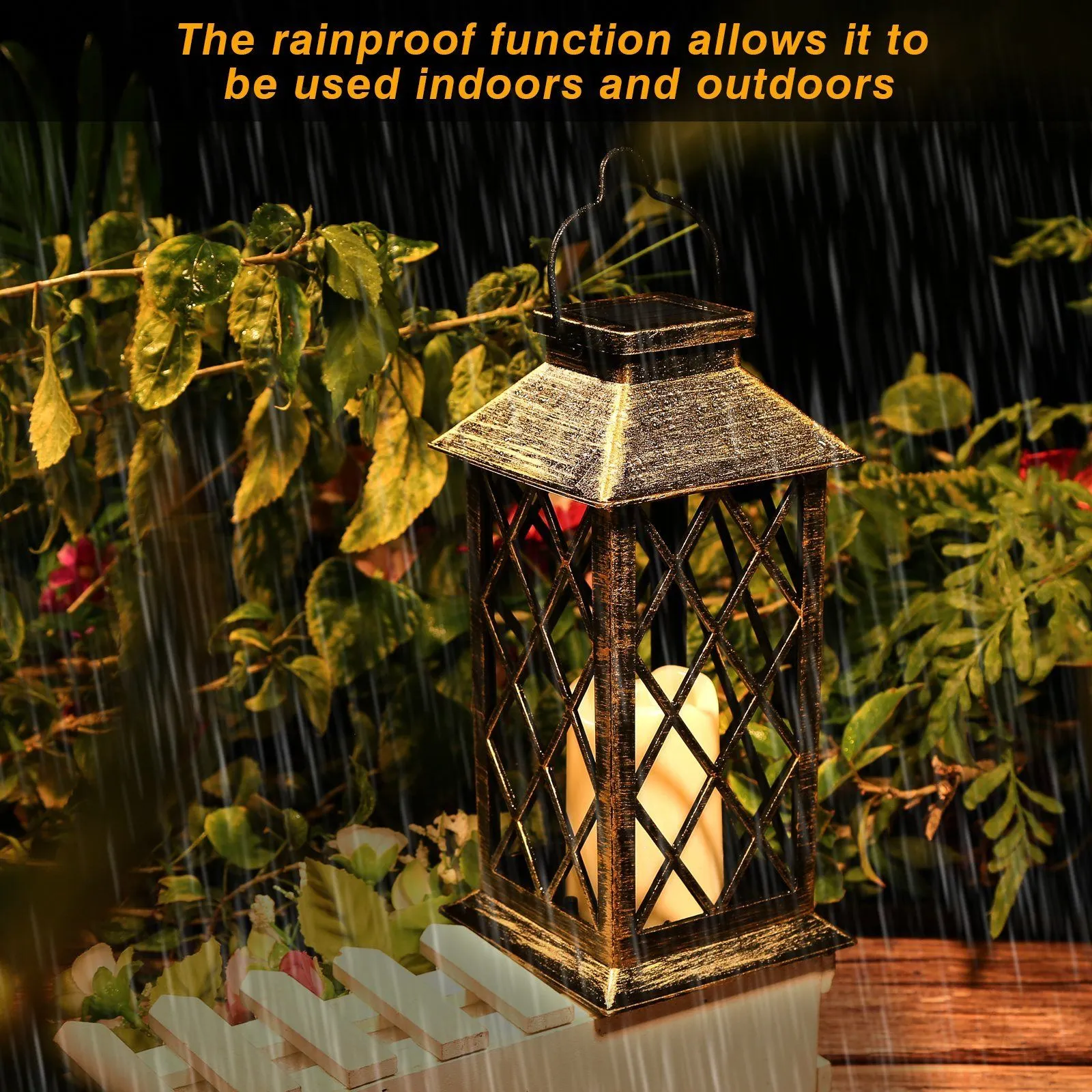 Solar Powered Led Outdoor Lantern Waterproof Candle Hanging Light